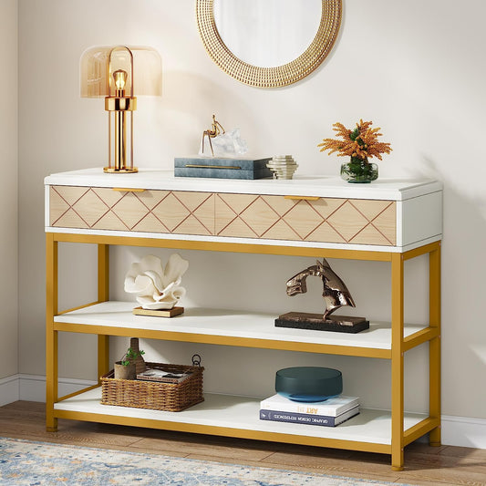 Console Table, Modern Sofa Table with 2 Drawers & Storage Shelves Tribesigns