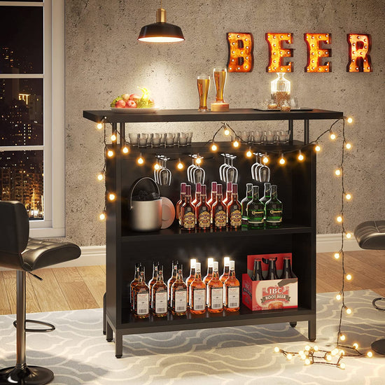 Bar Unit, 3-Tier Bar Table Liquor Cabinet with Stemware Rack Tribesigns