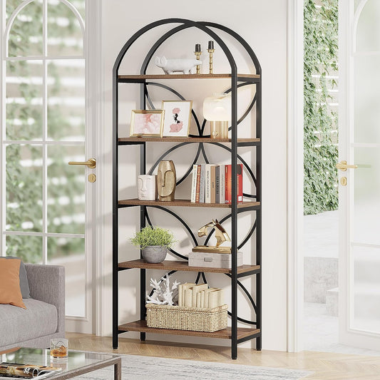 5-Tier Bookshelf, 75" Tall Arched Bookcase Display Rack Tribesigns