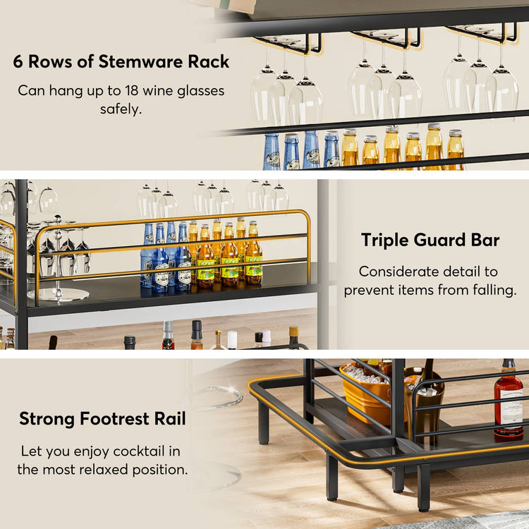 Home Bar Unit, 4 Tier L-Shaped Liquor Bar Table with Storage Shelves Tribesigns
