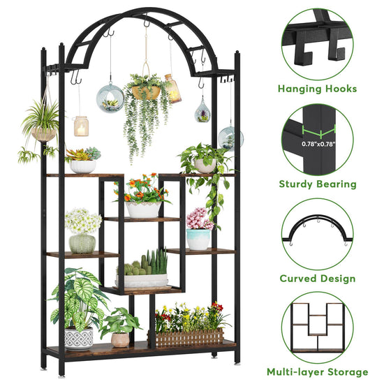 Arched Plant Stand, 74.8" Flower Stands with Hanging Hooks Tribesigns