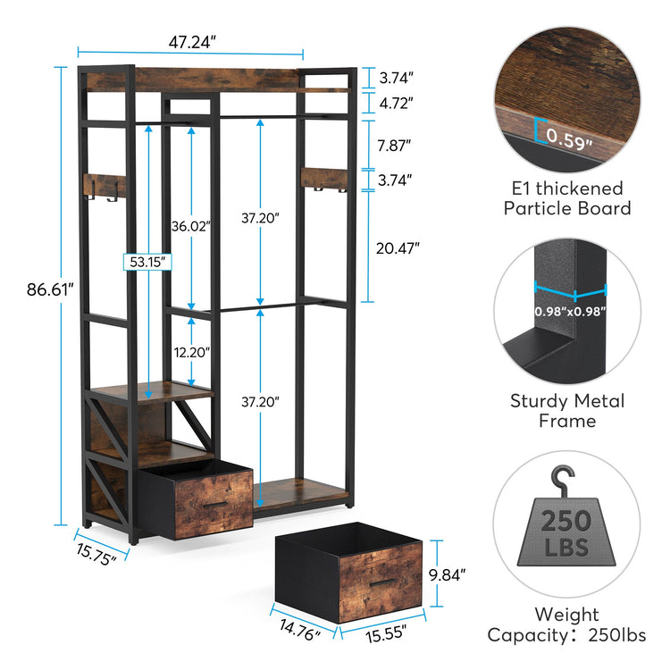 Freestanding Closet Organizer, 2 Fabric Drawers Garment Clothes Rack Tribesigns