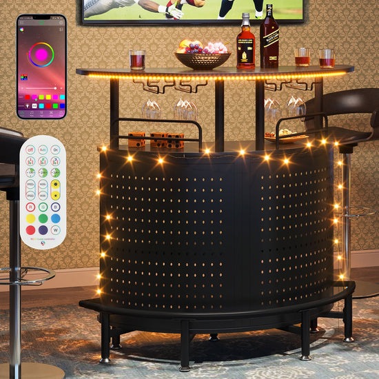 Smart Bar Unit with Led Lights, 3-Tier Liquor Bar Table Tribesigns