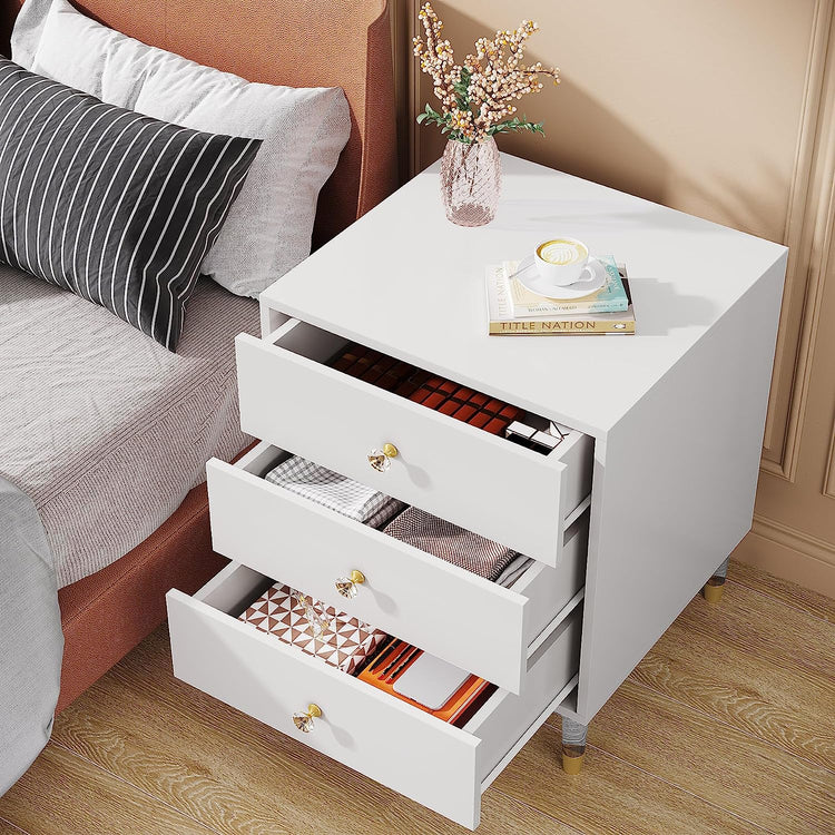 Modern Nightstand, 25.6" Tall Bedside Table with 3 Drawers Tribesigns