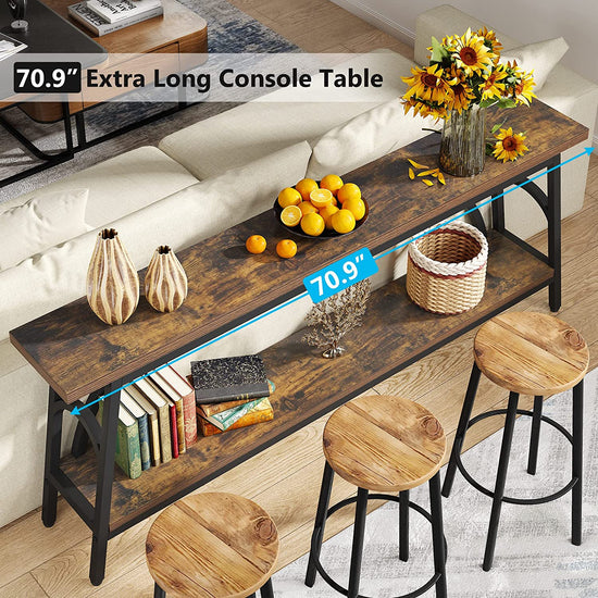 Console Table, 70.8” Sofa Tables Entryway Table with 2 Tier Wood Shelves Tribesigns