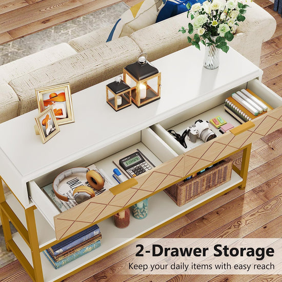 Console Table, Modern Sofa Table with 2 Drawers & Storage Shelves Tribesigns