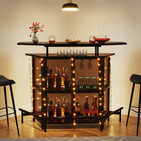 Home Bar Unit, 4-Tier MetalBar Cabinet with Tan Acrylic Curved Front Tribesigns