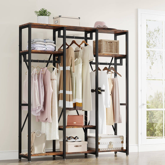 Freestanding Closet Organizer, Industrial 3 Rod Garment Rack Tribesigns