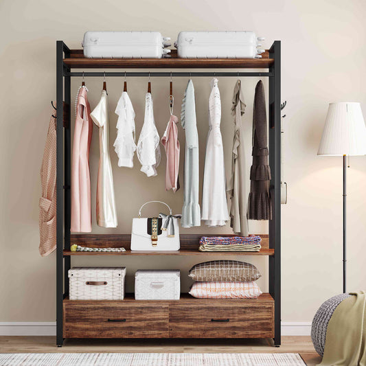 Freestanding Closet Organizer, Garment Rack with Drawers & Storage Shelves Tribesigns