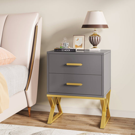 Nightstand, Modern Bedside Sofa Table with 2 Storage Drawers Tribesigns