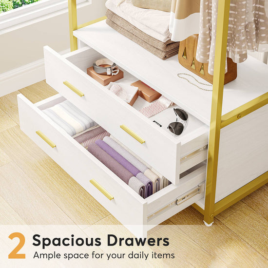 Freestanding Closet Organizer, Modern Garment Rack with Drawers & Shelves Tribesigns