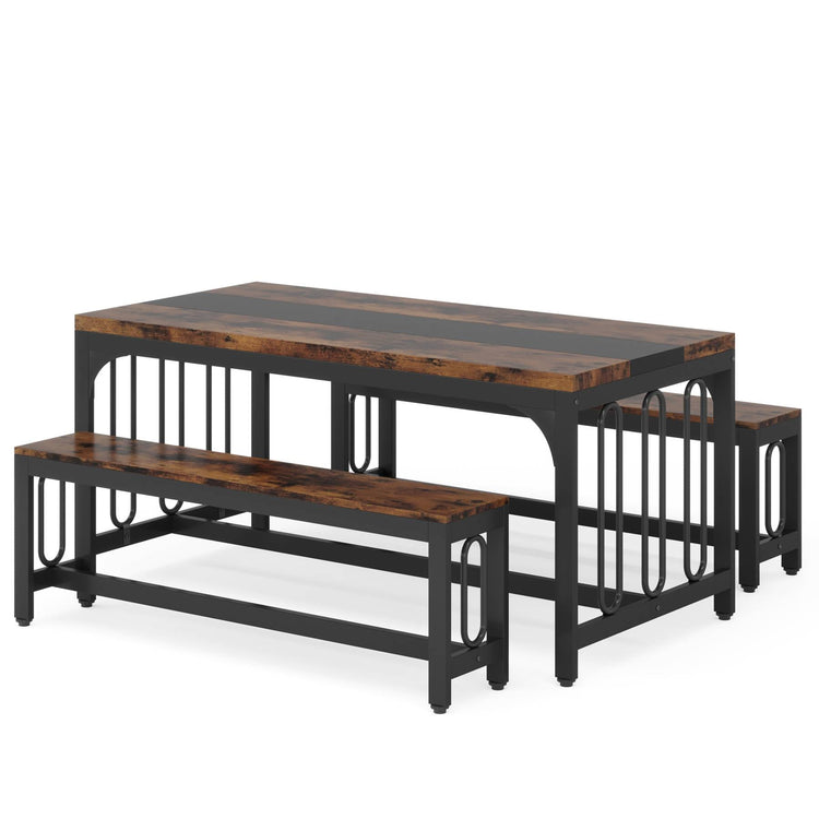 Dining Table Set, 3-Piece Kitchen Table with 2 Benches for 4-6 People Tribesigns