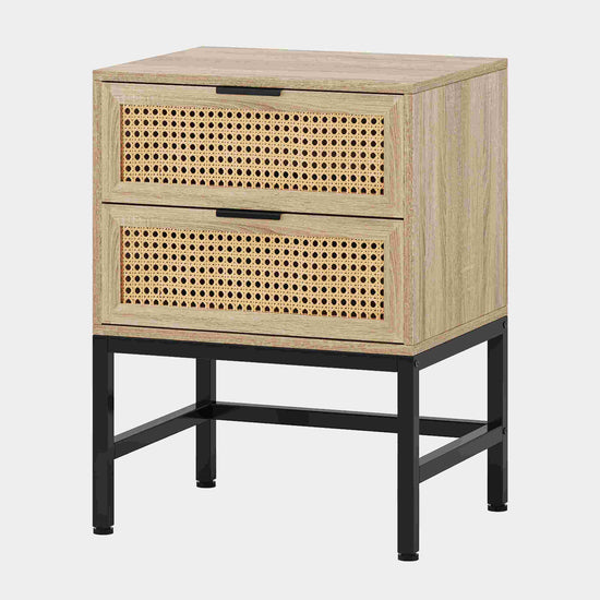 Rattan Nightstand, Bedside Table with Handmade Vine Drawers Tribesigns