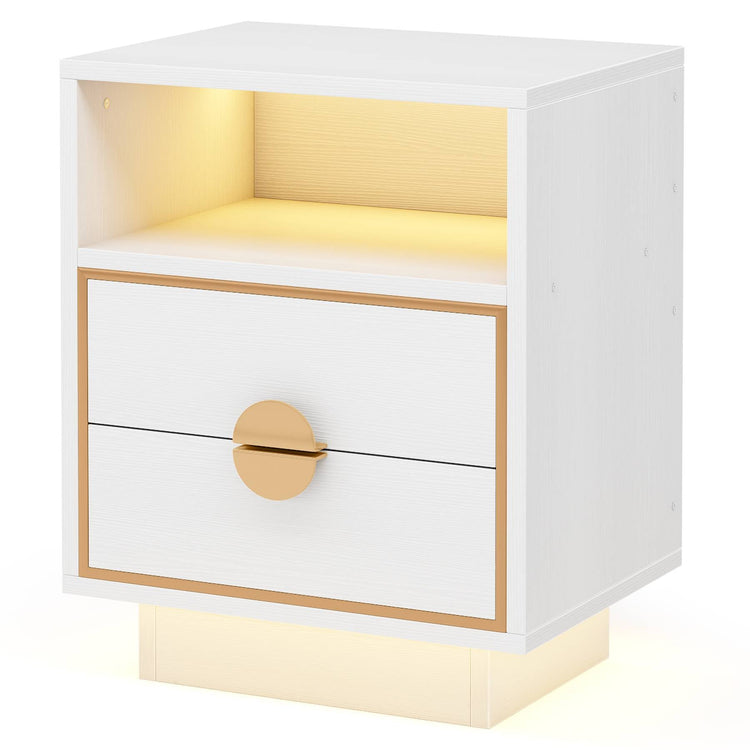 LED Nightstand, 2 Drawers Bedside End Table with Led Lights Tribesigns