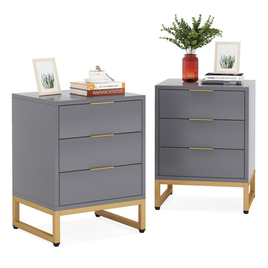Nightstand, Modern Bedside End Table with 3 Storage Drawers Tribesigns