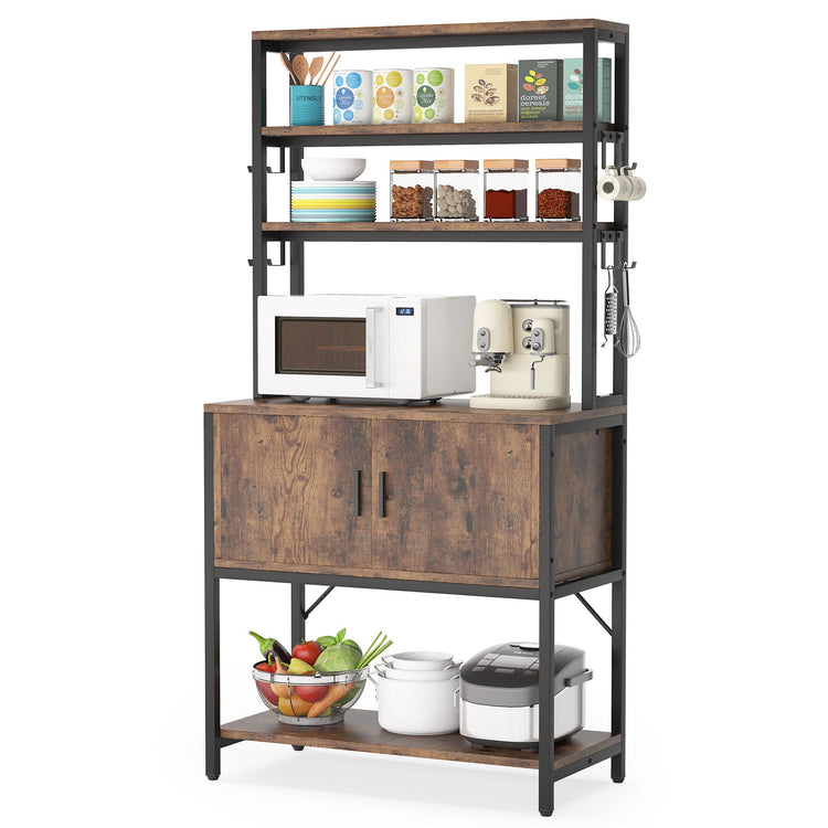 Tribesigns 5 Tier Kitchen Bakers Rack with Hutch, Cabinet & 8 Hooks