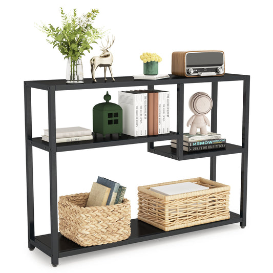 Console Table, Small Black Entryway Table with Storage Shelves Tribesigns