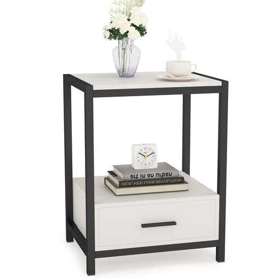 Nightstands, End Side Table with Drawer & Storage Shelf Tribesigns