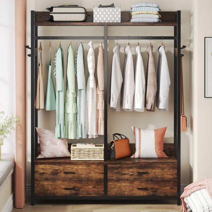 Freestanding Closet Organizer, Garment Rack with Drawers & Shelves Tribesigns