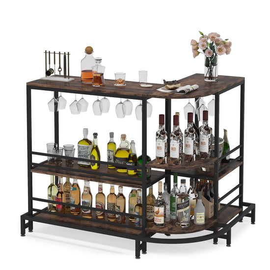 Bar Unit, 3-Tier L-Shaped Liquor Bar Table with Storage Tribesigns
