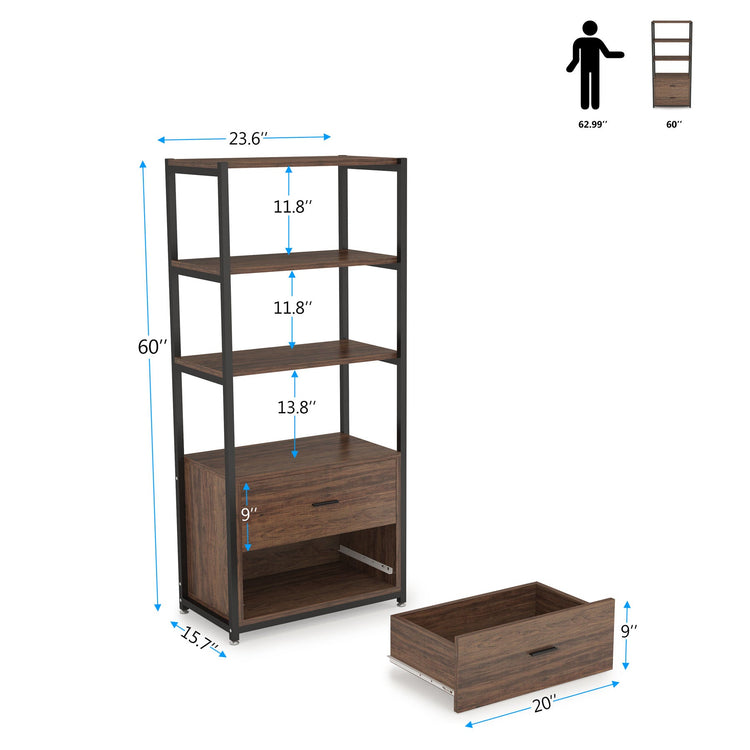 Tribesigns Bookshelf, 4 Tier Etagere Display Bookcase with 2 Drawers Tribesigns