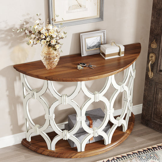 Half-Moon Console Table, Wooden Hallway Table Accent Table Tribesigns
