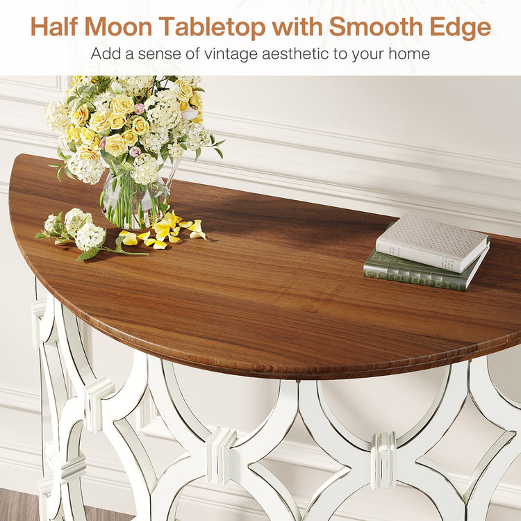 Half-Moon Console Table, Wooden Hallway Table Accent Table Tribesigns