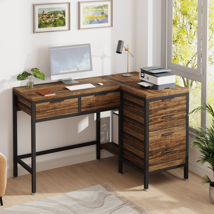 L-Shaped Desk with 6 Drawers, 47" Computer Corner Desk with Storage Tribesigns
