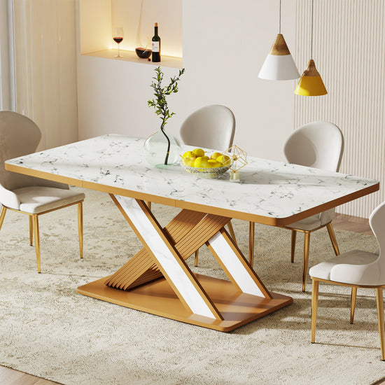 Modern Dining Table for 6, Rectangular 63" Kitchen Table with Faux Marble Top Tribesigns