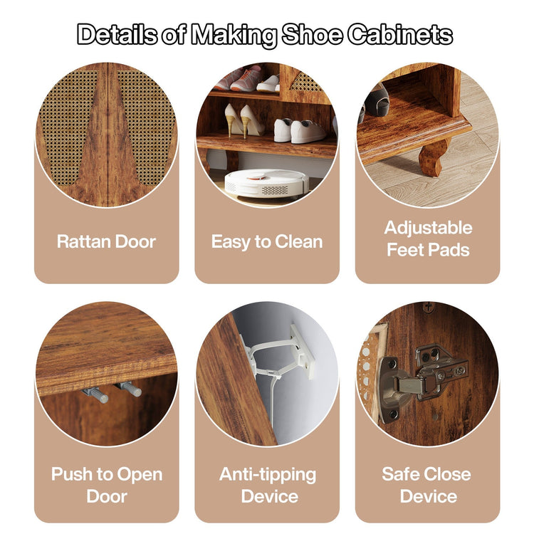 Rattan Shoe Cabinet, 5-Tier Hidden Shoe Rack with Ventilated Doors Tribesigns