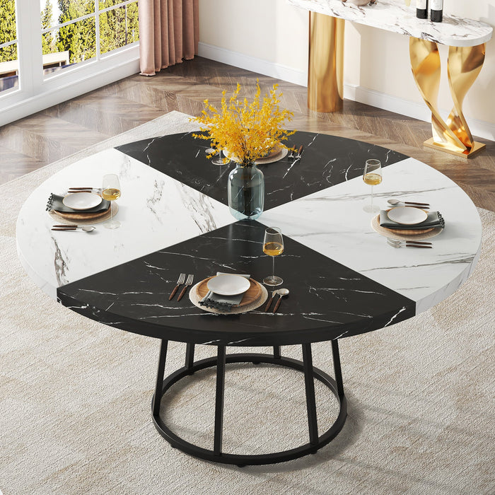Round Dining Table for 4 People, 47" Kitchen Table with Circle Metal Base Tribesigns