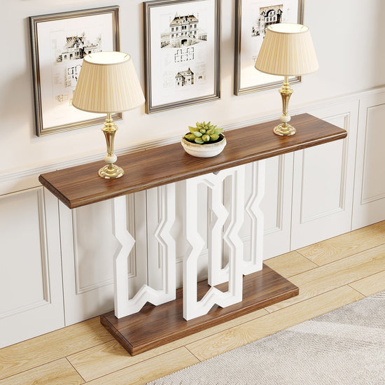 55" Console Table, Modern Sofa Table with Geometric Solid Wood Frame Tribesigns