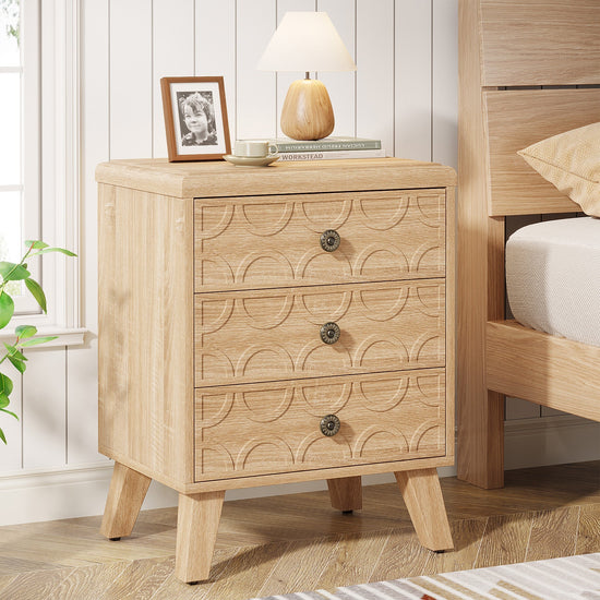 Wood Nightstand, 3-Drawer Bedside Table Modern End Table Tribesigns
